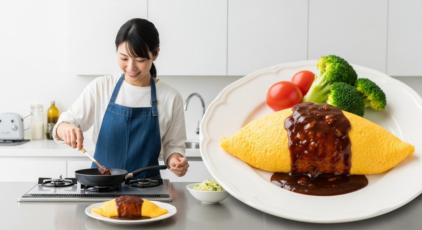 月の出のふわふわ卵に濃厚なデミグラスソースがかかったオムライス