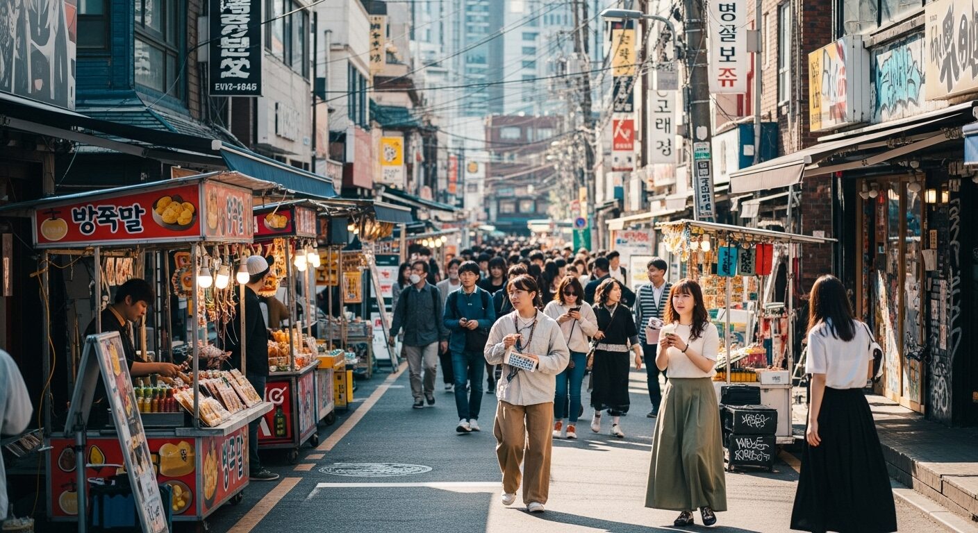 若者で賑わう活気ある街、弘大（ホンデ）の街並み