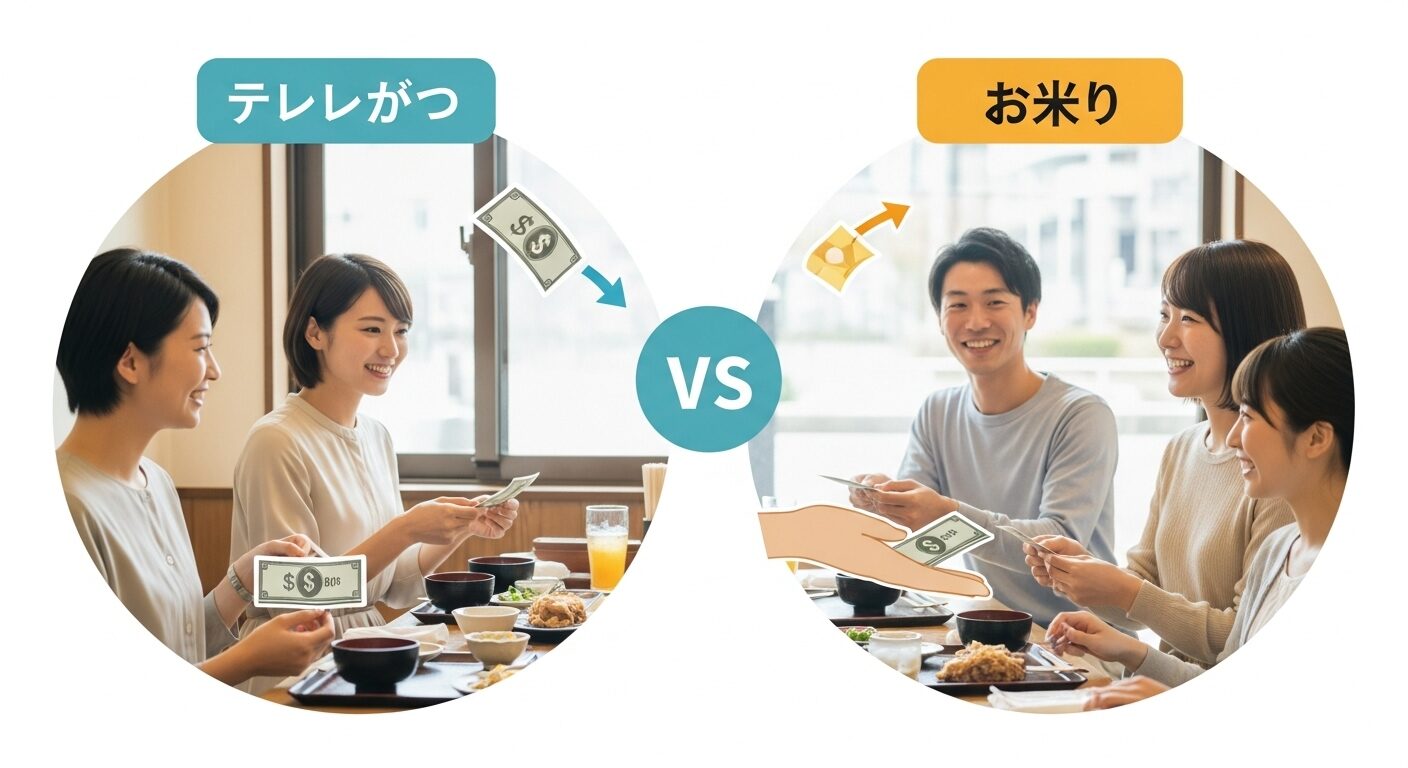 割り勘とおごり文化から見るお金の価値観のイラスト