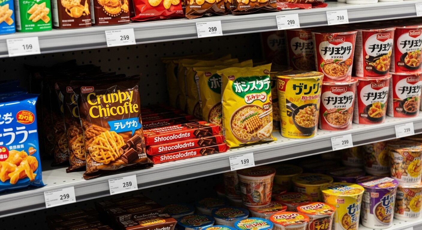 スーパーマーケットで買える定番のお菓子とインスタントラーメン